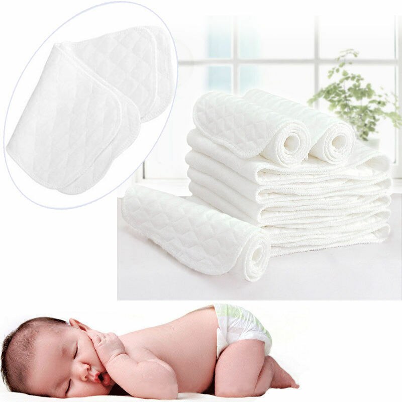 10PCS Set Reusable Baby Diapers Cloth Diaper 3 Layer Insert 100% Cotton Washable Baby Kids Care Eco-friendly Diaper Paper