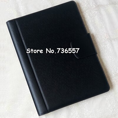 leather folder Padfolio multifunction organizer planner notebook ring binder A4 file folder with calculator office supply: Black