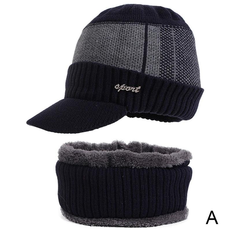 Zachte sjaal muts tweedelig set winter dikke muts warmer winddicht breien nek mannelijke mutsen  p7 w 2: A