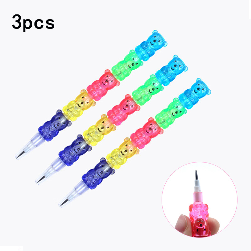 3 Pcs/lot 5 Colors Crayons Kawaii Cartoon Bear Graffiti Drawing Pastel Pen for Kids School Office Stationery Art Supplies: Pencils