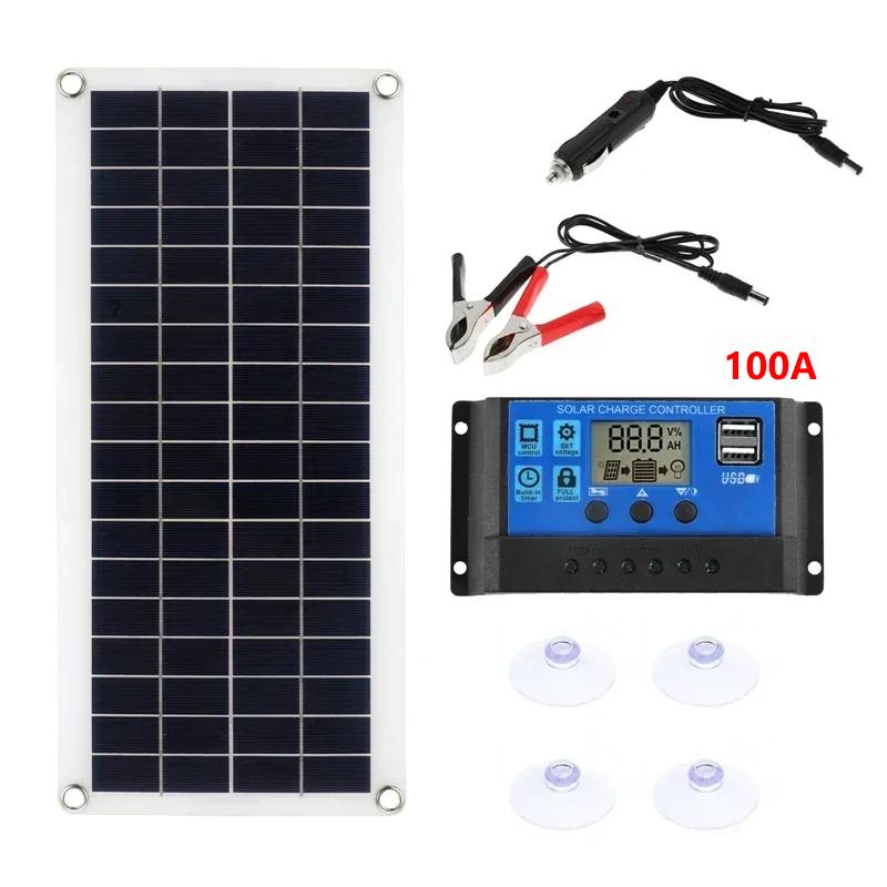 1000W Panel słoneczny 12V Ogniwo słoneczne z kontrolerem 60A 100A Ładowanie słoneczne do telefonu RV Samochodowa ładowarka MP3 PAD Zasilanie akumulatorów zewnętrznych: Zielony Kamuflaż