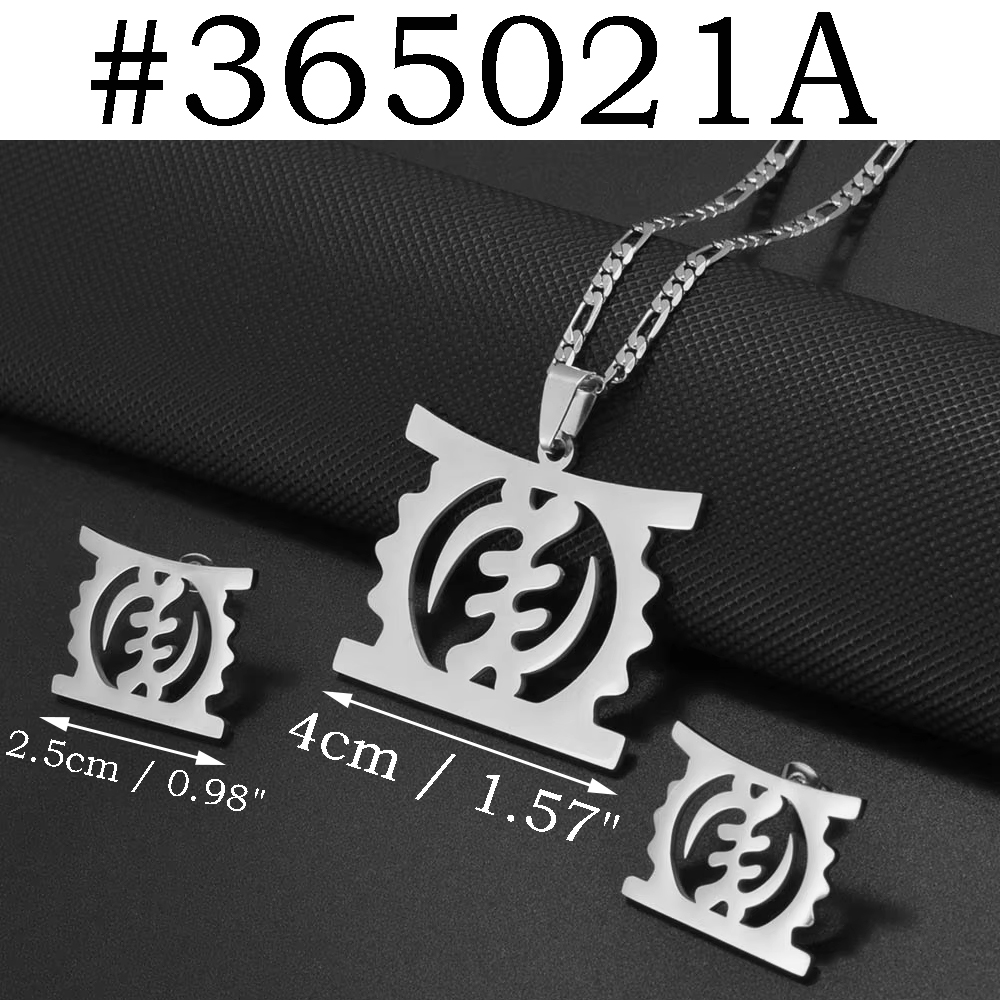 Anniyo African Cultural Symbol Gye Stool Ethnic Pendant Necklaces Earrings for Women Girls Jewelry Congo Ghana Nigeria #365021: 45cm / SILVER PLATED