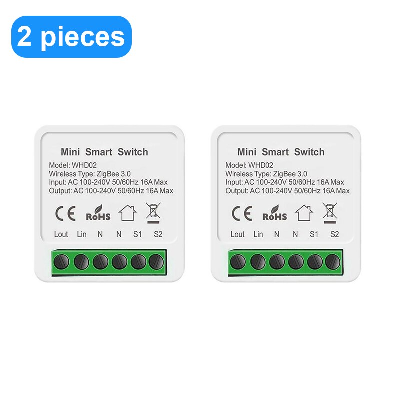 Tuya zigbee switch modul smart home 16a 100-240v arbejde med alexa google home yandex alice stemme / fjernbetjening timing switches: 2 stykker