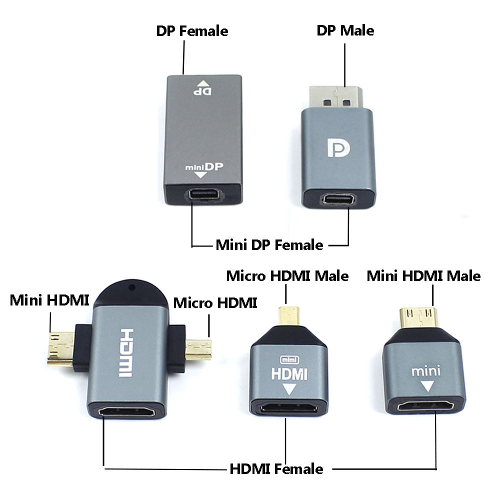 Aluminum Displayport Micro/Mini DP to HDMI-compatible Adapter 4K@60Hz HDMI male to HDMI female For PC Laptop Projector Converter
