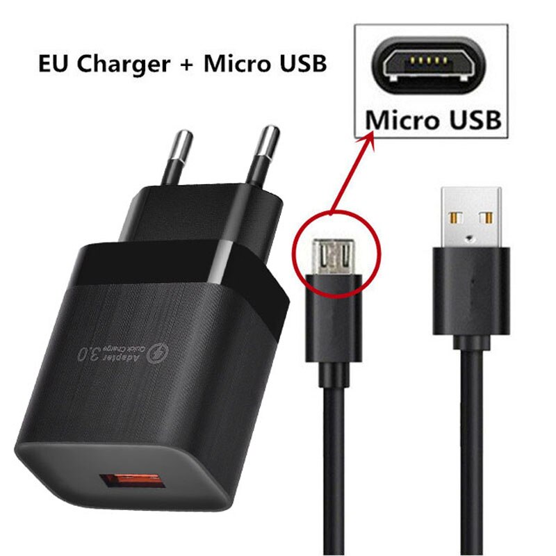 Cargador USB QC 3,0 de 18W, adaptador de carga rápida de teléfono para Realme, C21, Samsung, Xiaomi 11 Lite: Charger Micro Black