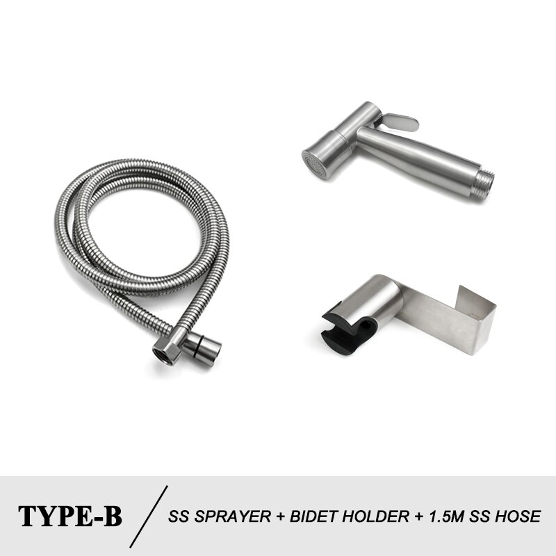 Bidet Douche Kranen Wc Handheld Spuiten Rvs Douche Set Tank Haak Bidet Sproeier Zelfreinigende Shattaf Voor Badkamer: 3 PCS Set SS Hose B