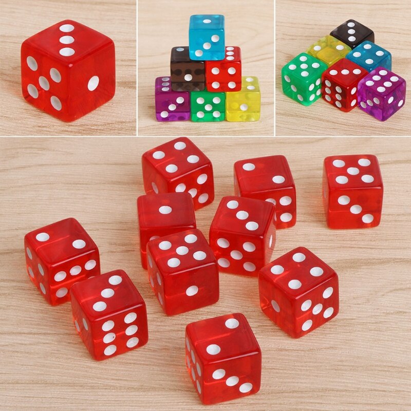 10 pièces Six faces 15mm Cube Transparent coin rond Portable Table jeux de jeu acrylique à boire dés