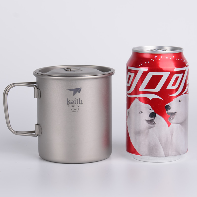 Keith draussen Titan Wasser Becher Mit Klapp Griffe Titan Deckel Getränk Camping Tassen Ultraleicht Reise Becher 220 ml-900 ml: 400ml Ti3203