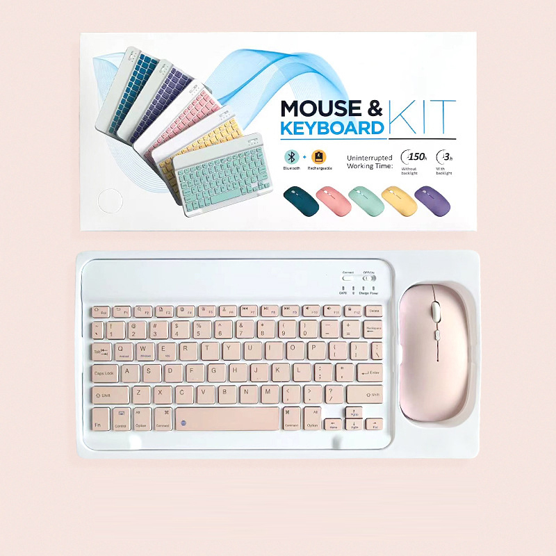 Teclado español coreano para tableta y teléfono, teclado recargable, juego de ratón para iPad, Xiaomi, Samsung, teclado inalámbrico para iPhone: pink set