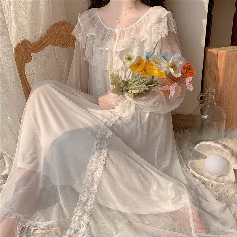 Women Lolita Dress Princess Sleepwear White Lace – Vicedeal