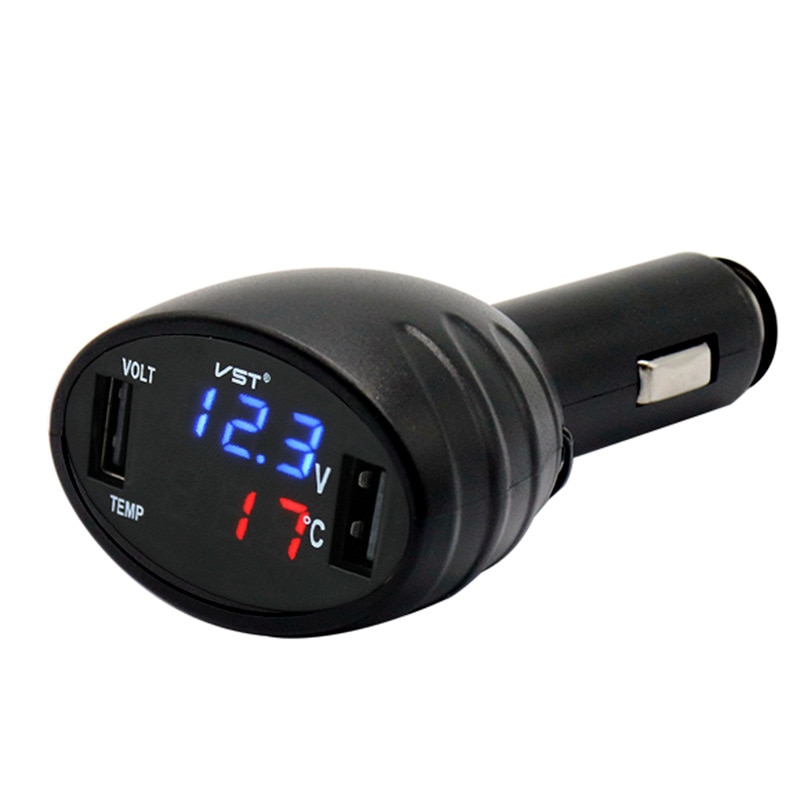 DC12-24V Universele Auto Doul Usb Charger Digitale Display Led Voltmeter Thermometer 3in1 Auto Accessoire Batterij Meter Monitor Panel