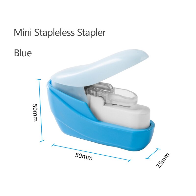 Machine Handheld Nietje Kleur Stapleless Papier Nietje Machine Veiligheid Mini Nietmachine Zonder Nietjes 4 Vel Capaciteit Diy Binding: Blue-pcs1