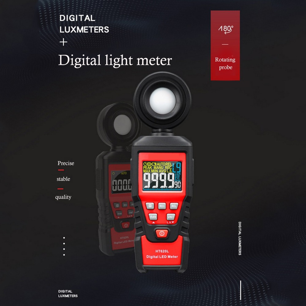 Digital Light Meter High Precision Display Luxmeter HT620 Sensor Light Meter 180 Degree Rotation Photoreceptor Illuminance Meter