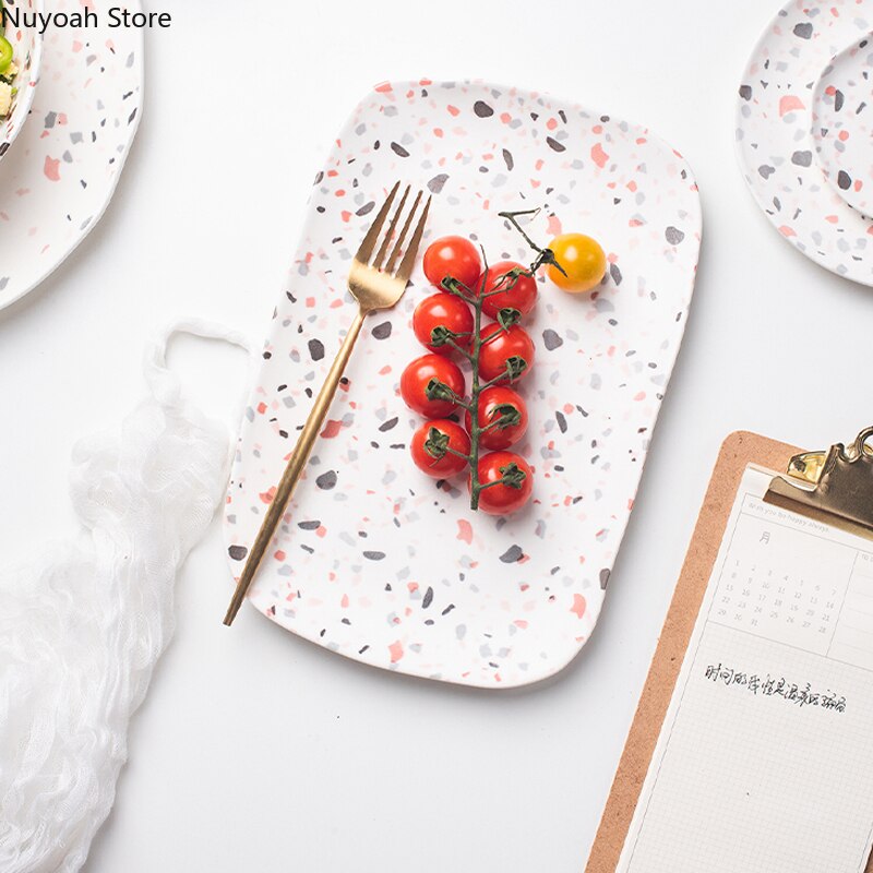 Vaisselle en céramique Terrazzo de 10 pouces, plateau de rangement, tasse à café, plateau à manger pour la maison, salon de thé, accessoires de décoration