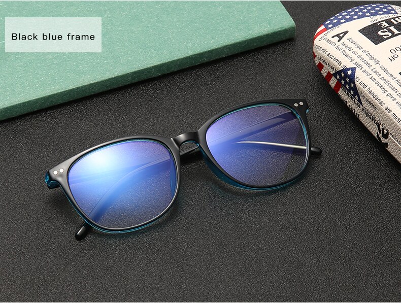 Unisex Portable Optical Glasses Ultra Light Resin Blue Light Blocking Glasses Flexible Vision Care Computer Round Glasses: Black Blue Frame
