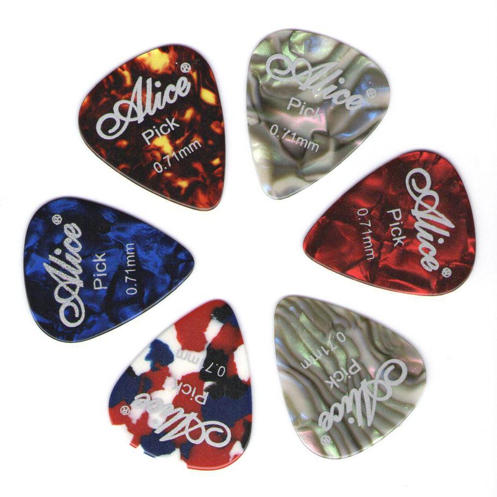 Alice-Púas para guitarra de celuloide, 6 piezas, grosor de mediador 0,46 0,71 0,81 0,96 1,20 1,50mm, color aleatorio: 0.71 mm