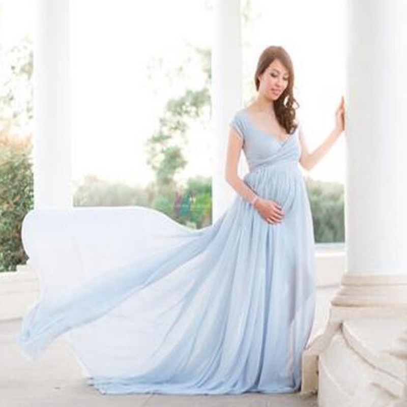 Mutterschaft aus Schultern Halbe Kreis Kleid für Baby Dusche Foto Requisiten Kleid Mutterschaft fotografie Requisiten Kurzarm V-ausschnitt Kleid