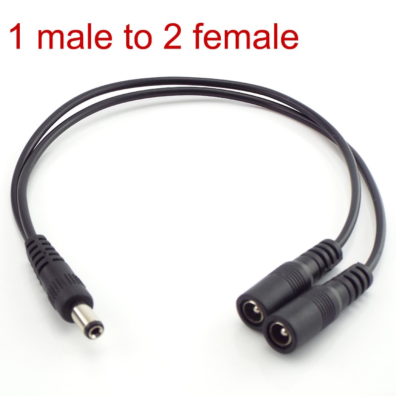 5.5mm*2.1mm 1 han  to 2 hun stik stik dc strøm splitter kabel til cctv led strip lys strømforsyning adapter