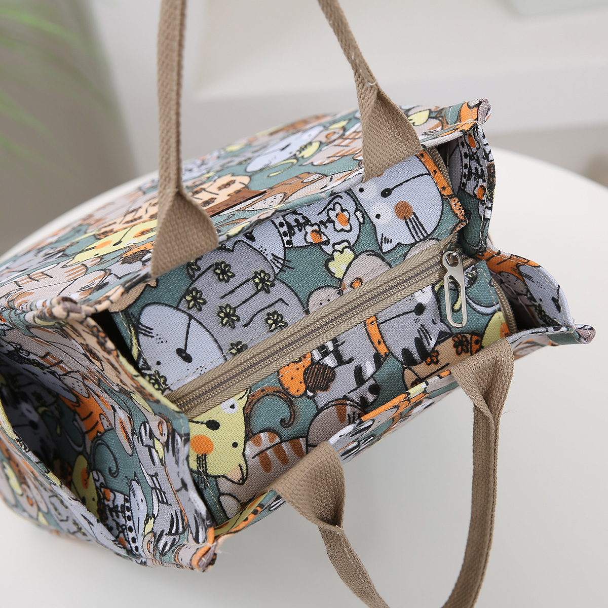 Bolsa de almuerzo con estampado de dibujos animados, bolsa Bento de lona portátil, bolso informal para mujer y bolso de mano para escuela, oficina, picnic