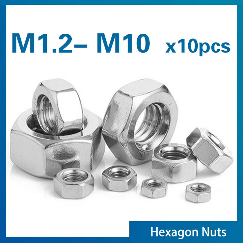 Écrous hexagonaux hexagonaux en acier inoxydable 304, 10 pièces/lot, DIN555 M2 M2.5 M3 M3.5 M4 M5 M6 M8 M10