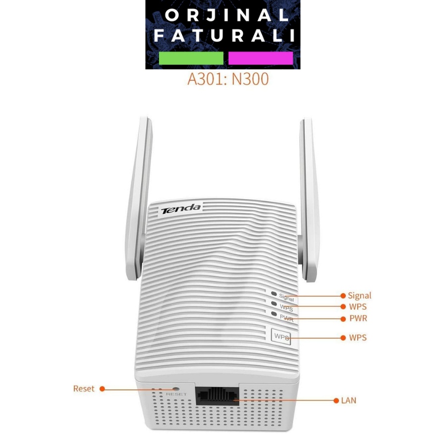 Tenda A301 N300 Universele Range Extender, Breedband/Wi-fi Extender, wifi Booster/Hotspot 1x Fast Ethernet Poort, Plug En Play