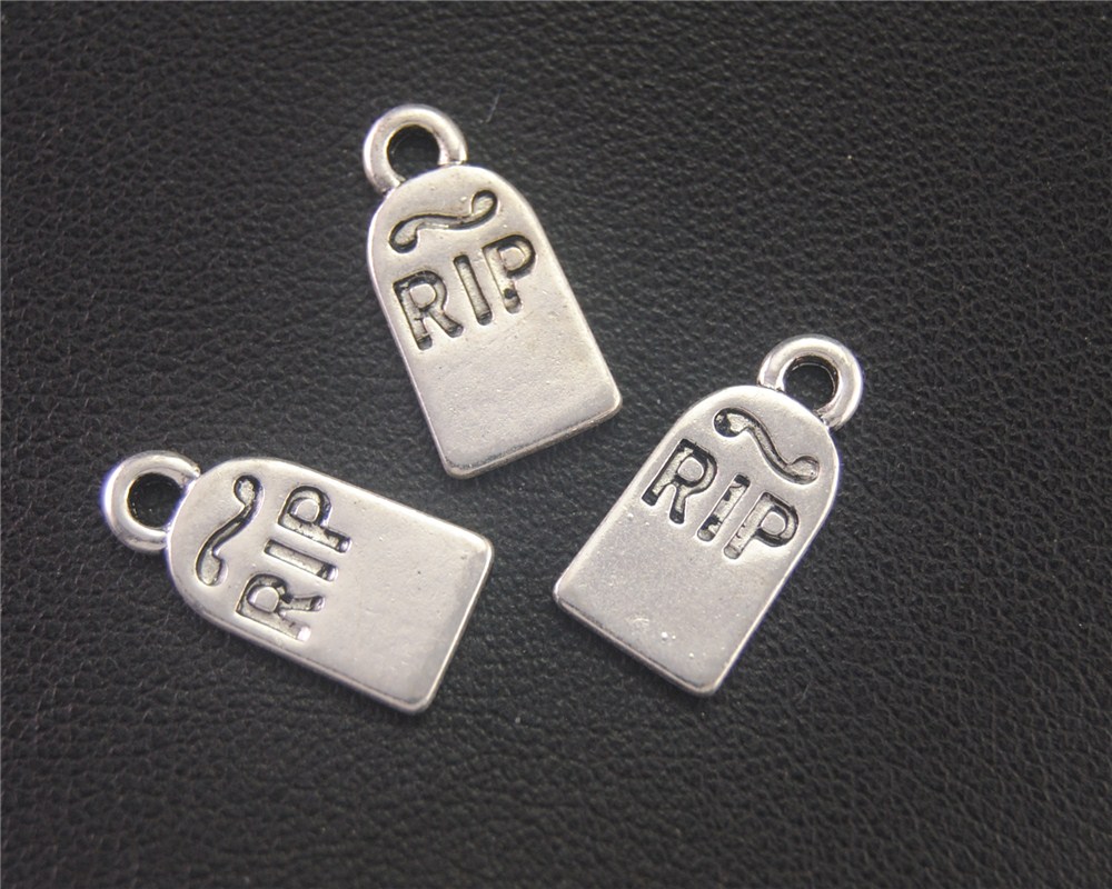 15Pcs Zilver Kleur Halloween Grafsteen Rip Charms Accessoires Voor Sieraden Maken 16X8mm A2004