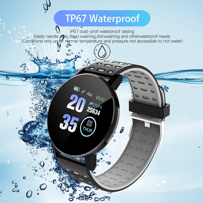 2020 119 Plus Bluetooth Smart Watch pressione sanguigna impermeabile Sport rotondo Smartwatch donna uomo Tracker orologi con sveglia