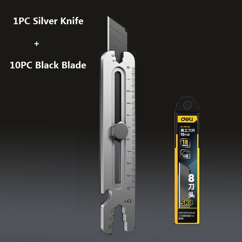 Mes Roestvrij Staal, 4 In 1 Multifunctionele Afbreeksleutel Van Industriële , 18Mm Zware Lederen Behangsnijder: Oranje