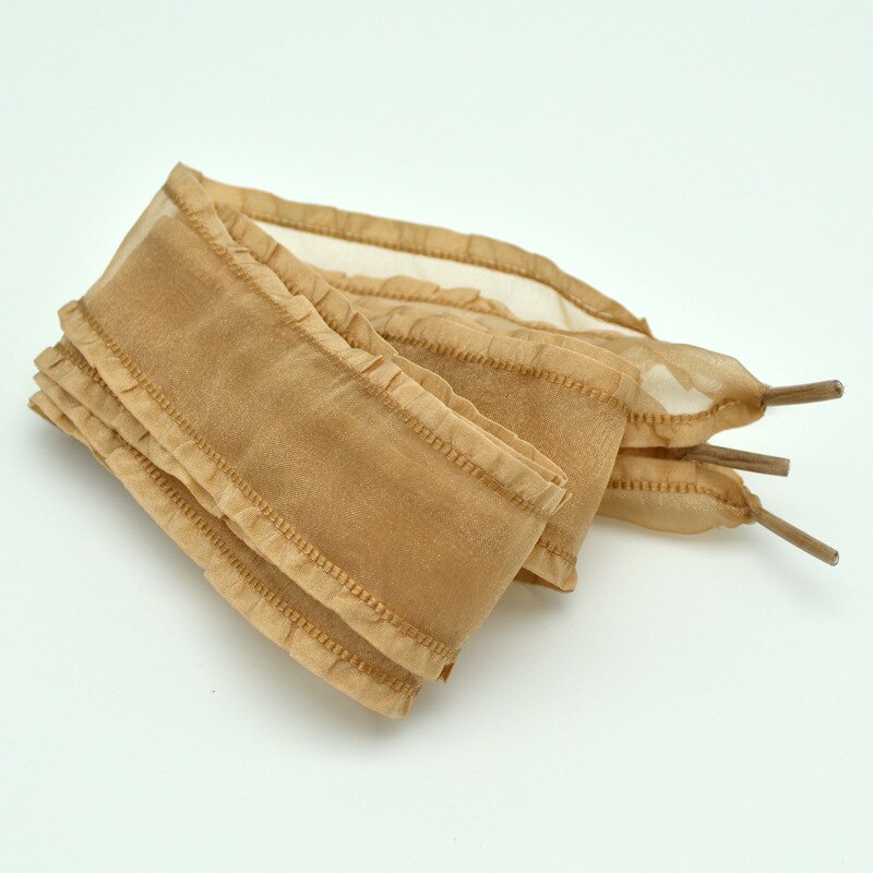 Cordones de Organza con volantes anchos de 4cm, 18 colores, lazo de hilo de gasa, cordones anchos, , belleza, zapatos informales blancos,: Gold / 160 cm