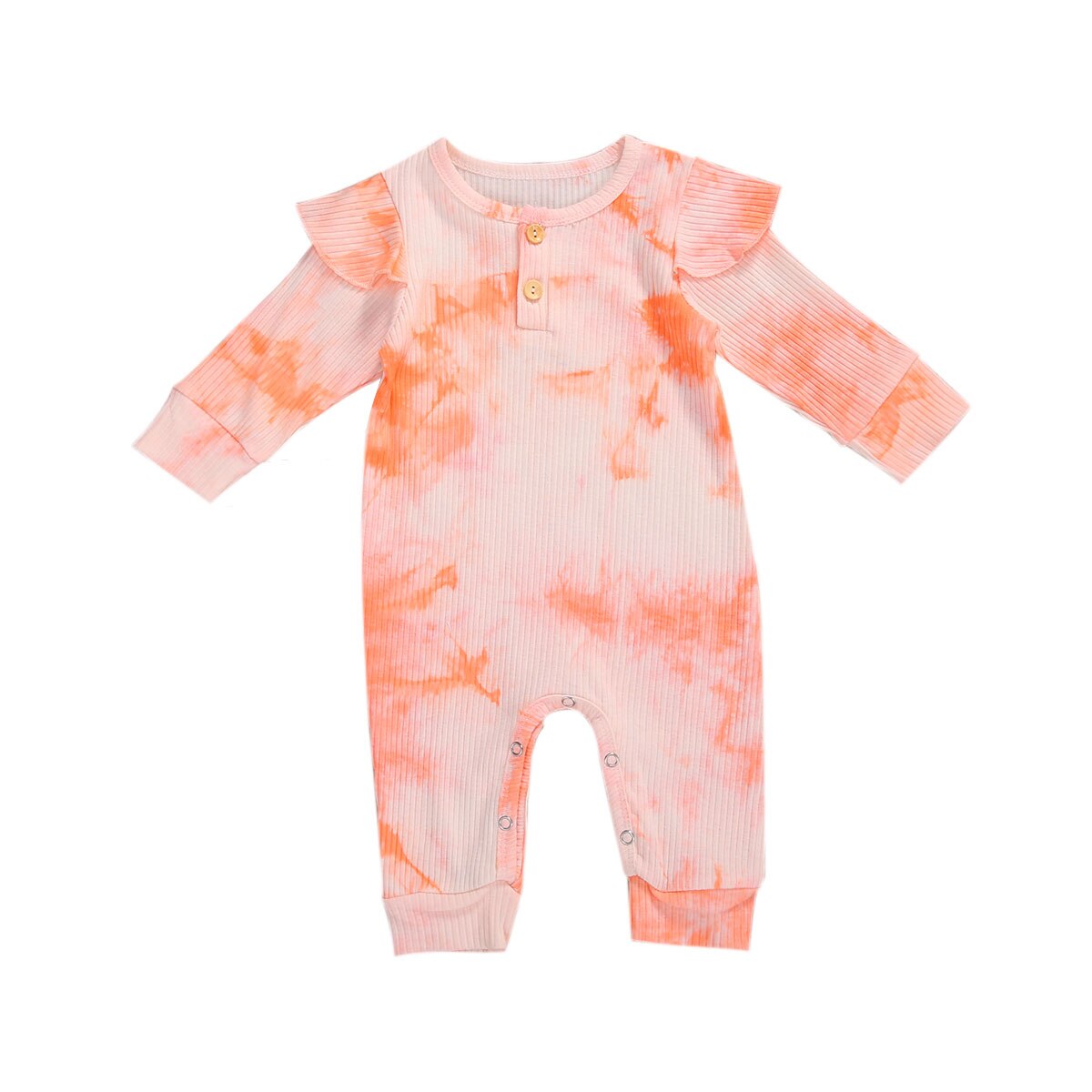 Focusnorm Tie-Dye Gedrukt Baby Meisjes Jongens Rompertjes Lange Mouwen Kleurverloop Knop Geribbelde Sluiten Lente Kleding: Roze / 6m