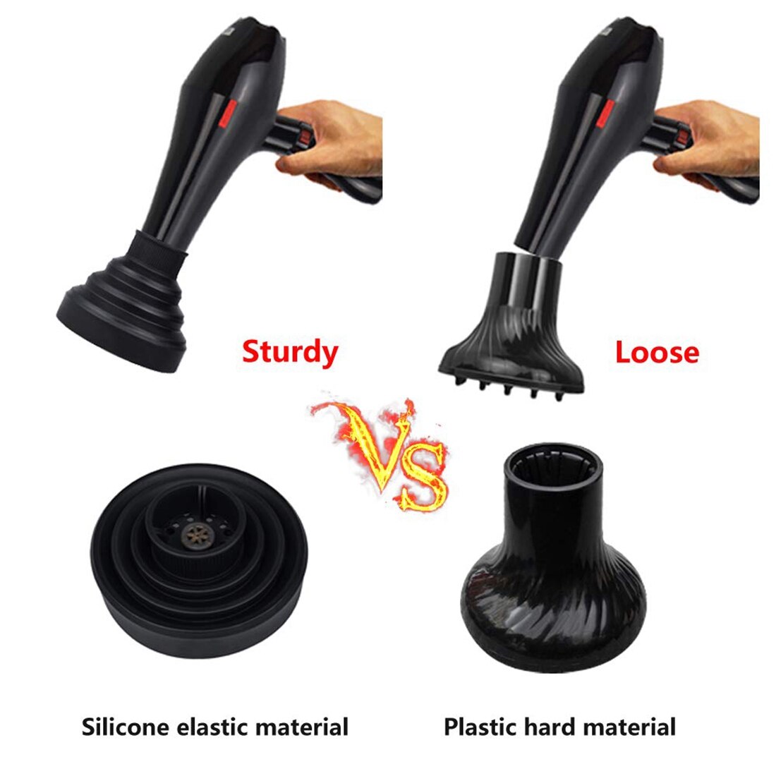 Difusor de secador de pelo plegable Universal, accesorio de viaje portátil, plegable que se adapta a la mayoría de los secadores de pelo, negro
