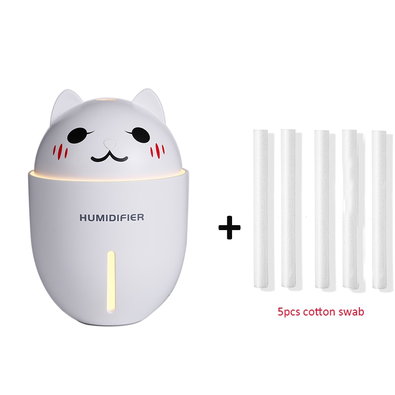 3 i 1 320ml usb luftfukter ultralyd kul-tåke bedårende kjæledyr mini luftfukter med ledet lys mini usb vifte: Hvitt og 5 filtre