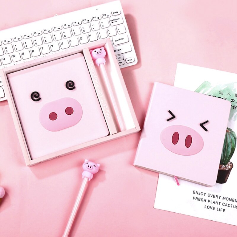 Bella Maiale Kawaii taccuino pianificatore rivista Quotidiano Libro con la Penna impostato di Cancelleria Forniture Studente Forniture Scolastiche Regalo