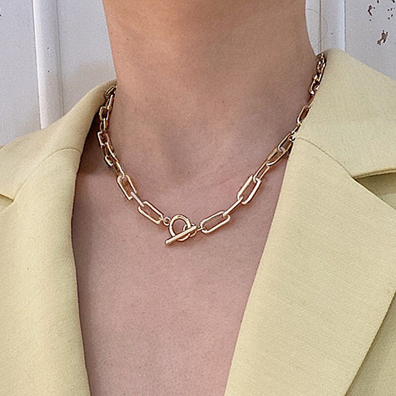 Box Chain Toggle Clasp Gold Necklaces Mixed Linked Circle Necklaces for Women Minimalist Choker Necklace Jewelry: x468jin