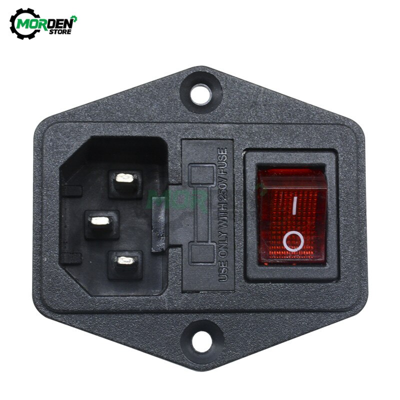 Ac 250V 10A 3-Pin Zwart Rood Terminal Stopcontact Met Zekering Houder Tuimelschakelaar 3pin 3 P 3 Pin 3 Terminal