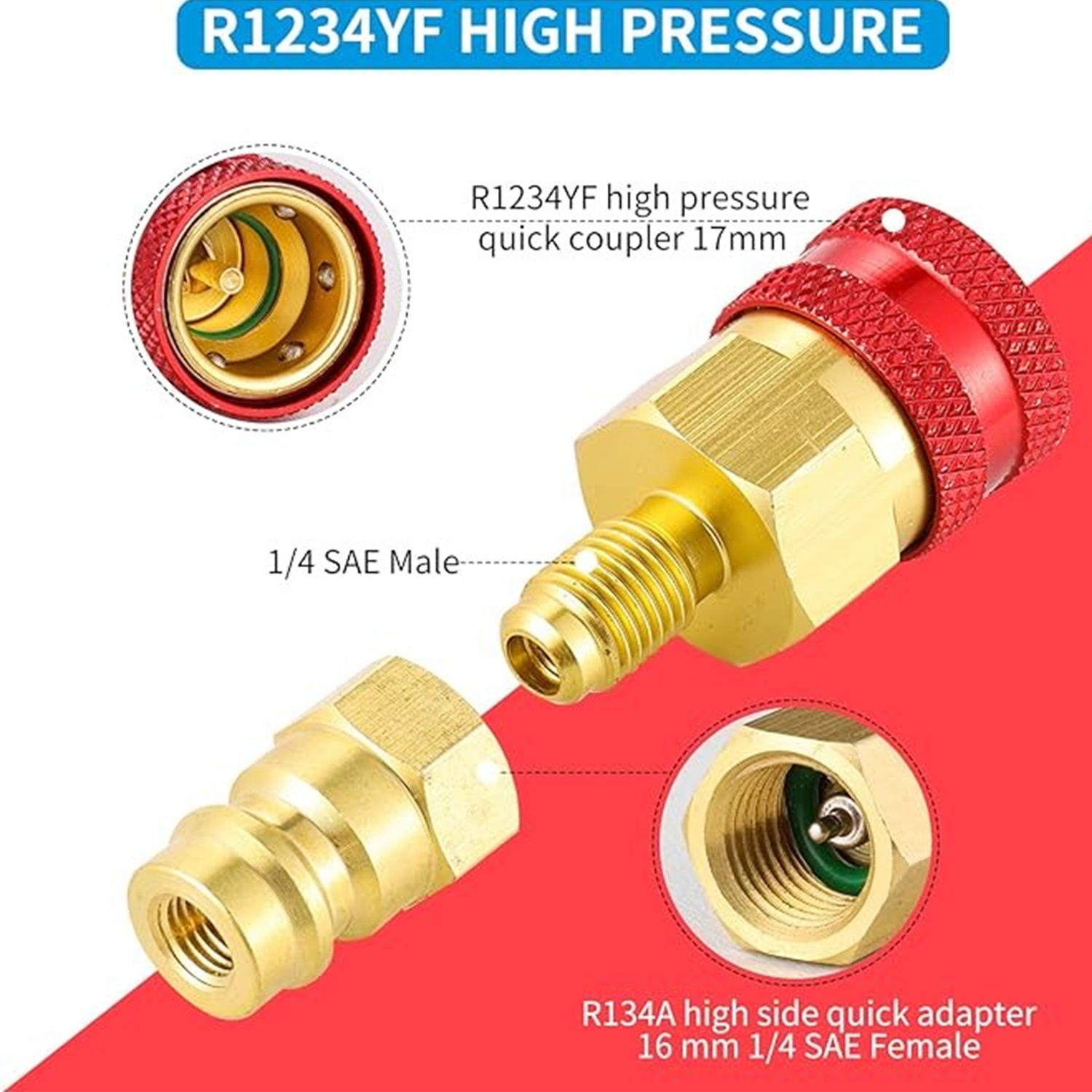Adapter Snelkoppeling Voor R1234YF Naar R134A Hoge Lage Kant Adapter Fitting Connector Auto Airconditioning Fitting Auto Gereedschap
