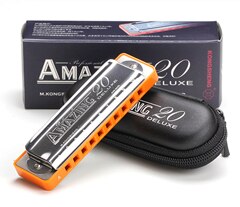 SevenAngel Blues Harmonica - 10 Hole Diatonic Key of C - Phosphor Bronze Reeds - 103x30x20mm: Orange