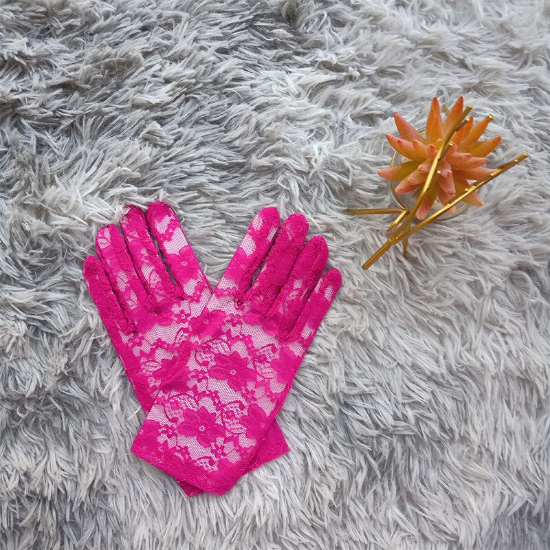 blaugrün Grün Sommer Elegante Damen Blumen- Spitze Handschuhe Blau Gelb Handgelenk Länge Kurze Volle Finger Mädchen Braun Rosa Handschuhe: heiß Rosa