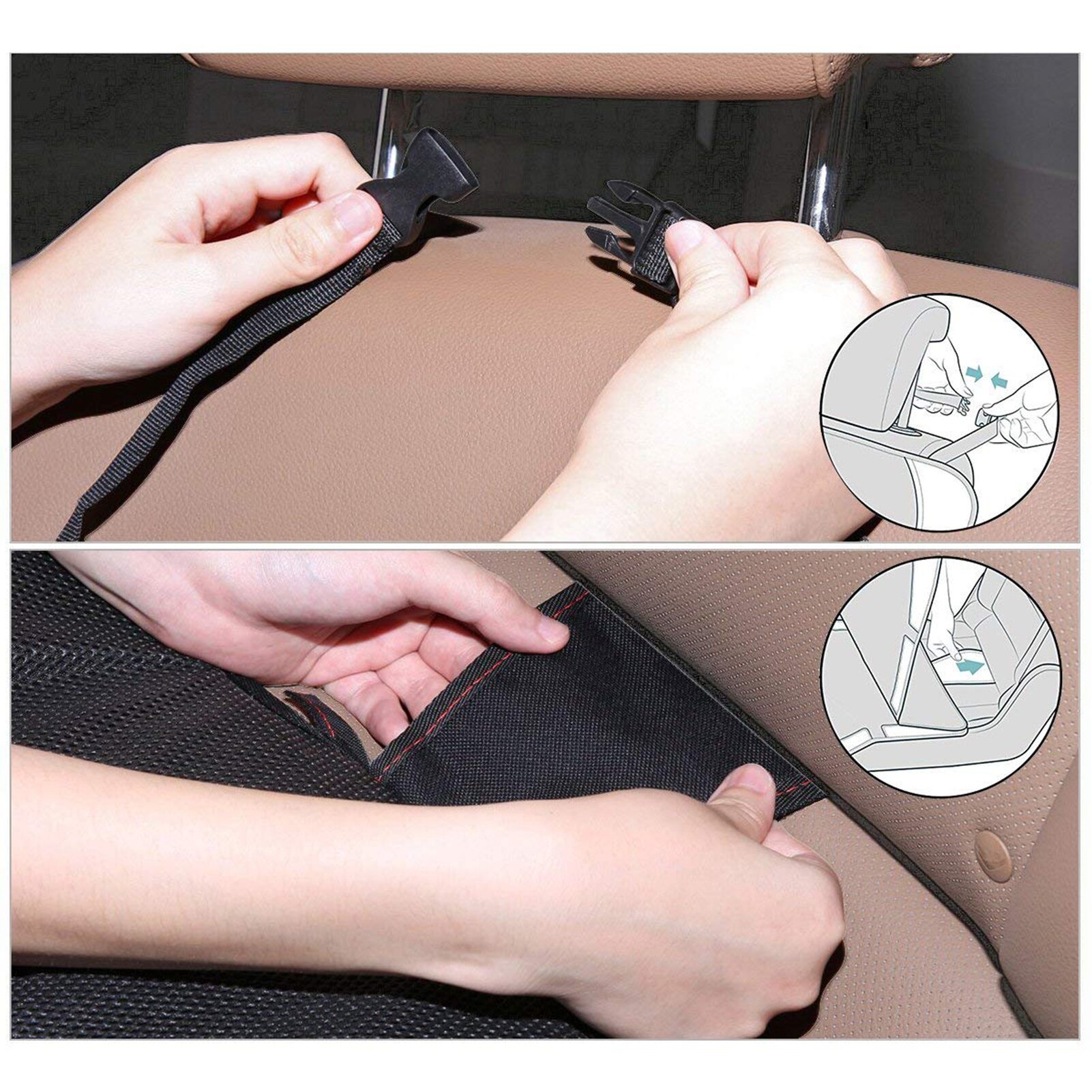 2pcs Car Seat Protector Car Back Seats Protective Mat Protection Pads for Child Car Seats Durable Anti-slip with 2 Mesh Pockets