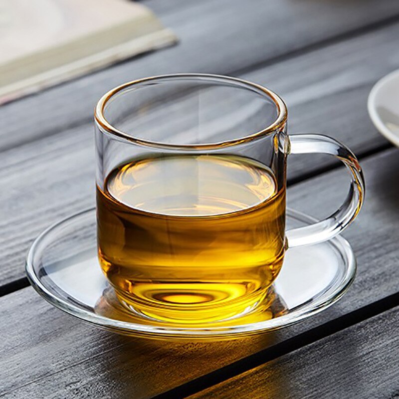 Transparent Glass Small Tea Cup Coffee Cup High Borosilicate Glass Small Wine Cup 120ml Household Tea Cup Thickened and Plate