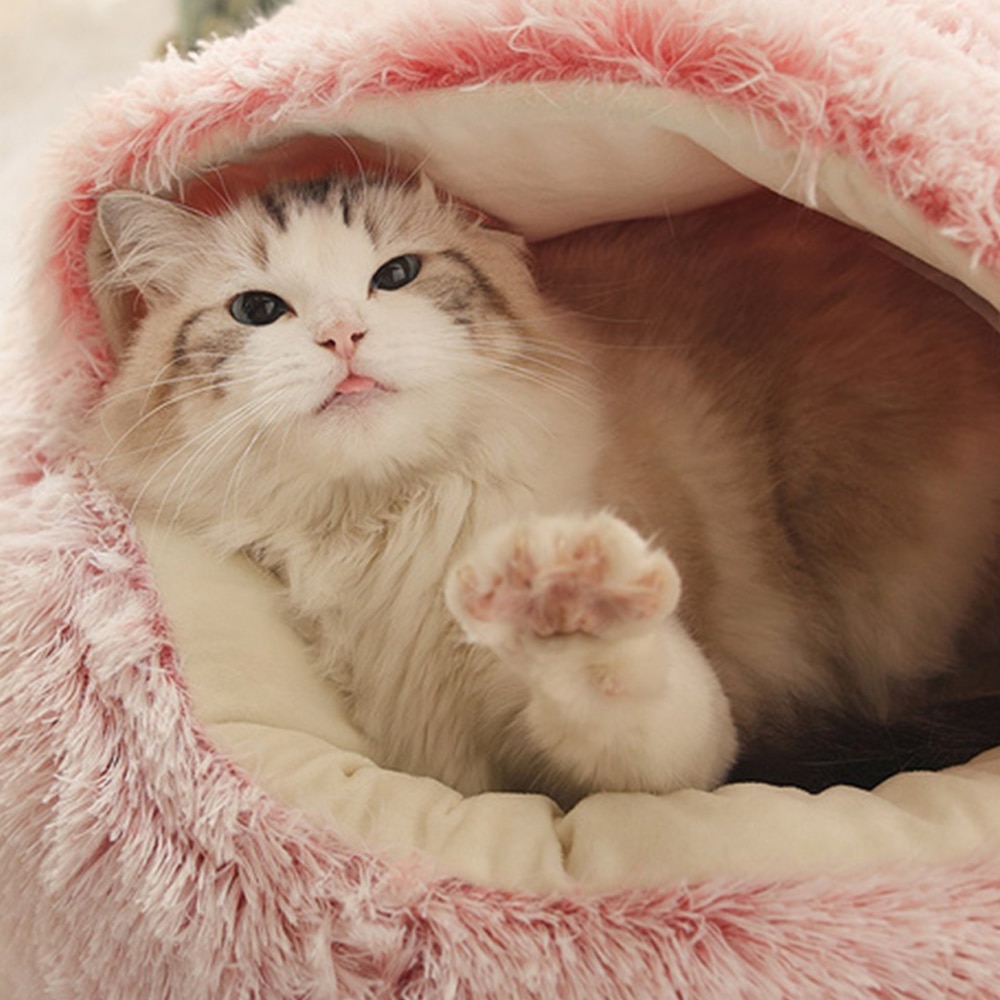 Gato cama cueva con capucha Donut acogedor suave cama de peluche para perro auto calentamiento Cuddler cama nido para pequeño mediano de perros, gatos, cachorros.