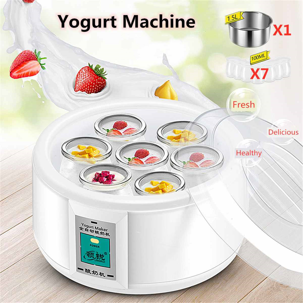 Yoghurt Machine 1Pc Roestvrijstalen Voering Multifunctionele Met 7 Potten Diy Elektrische Leben Container Automatische Yoghurt Machine