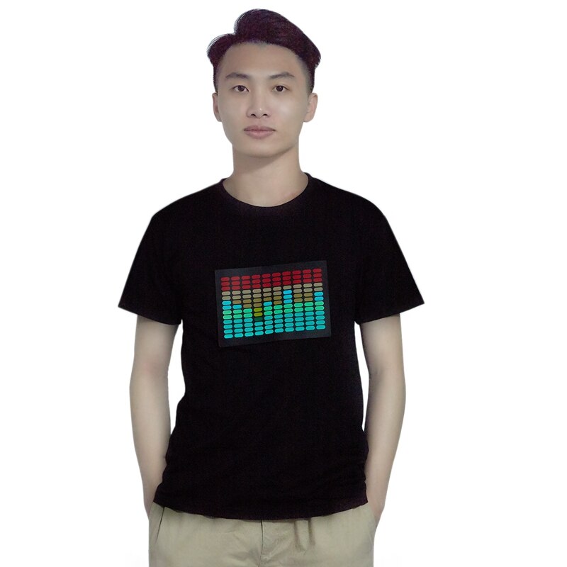 Men Sound Activated Led T-Shirt Light Up Flashing Rock Disco Equalizer Short Sleeve Led T Shirt: Default Title