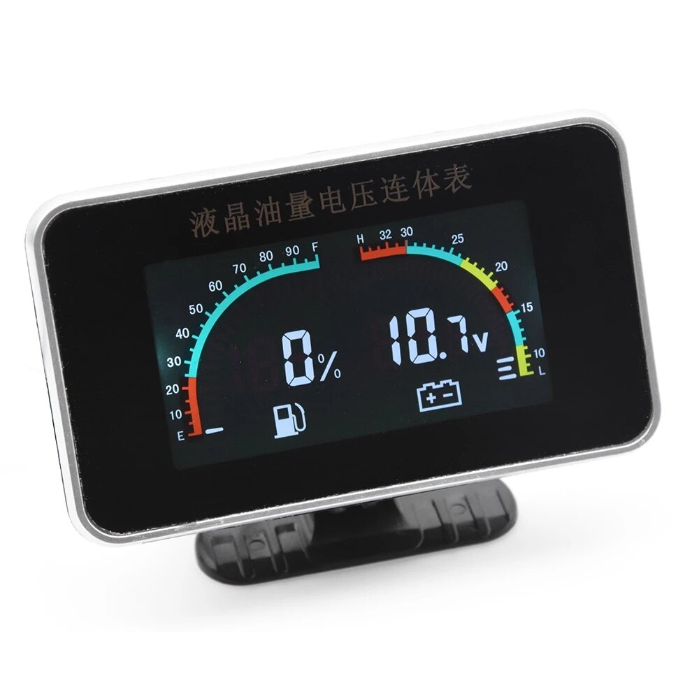 2 In 1 LCD Car Digital ALARM Gauge Voltmeter Volt Fuel Gauge 12v/24v motorcycle fuel level sensor gauges fuel level Universal: Default Title