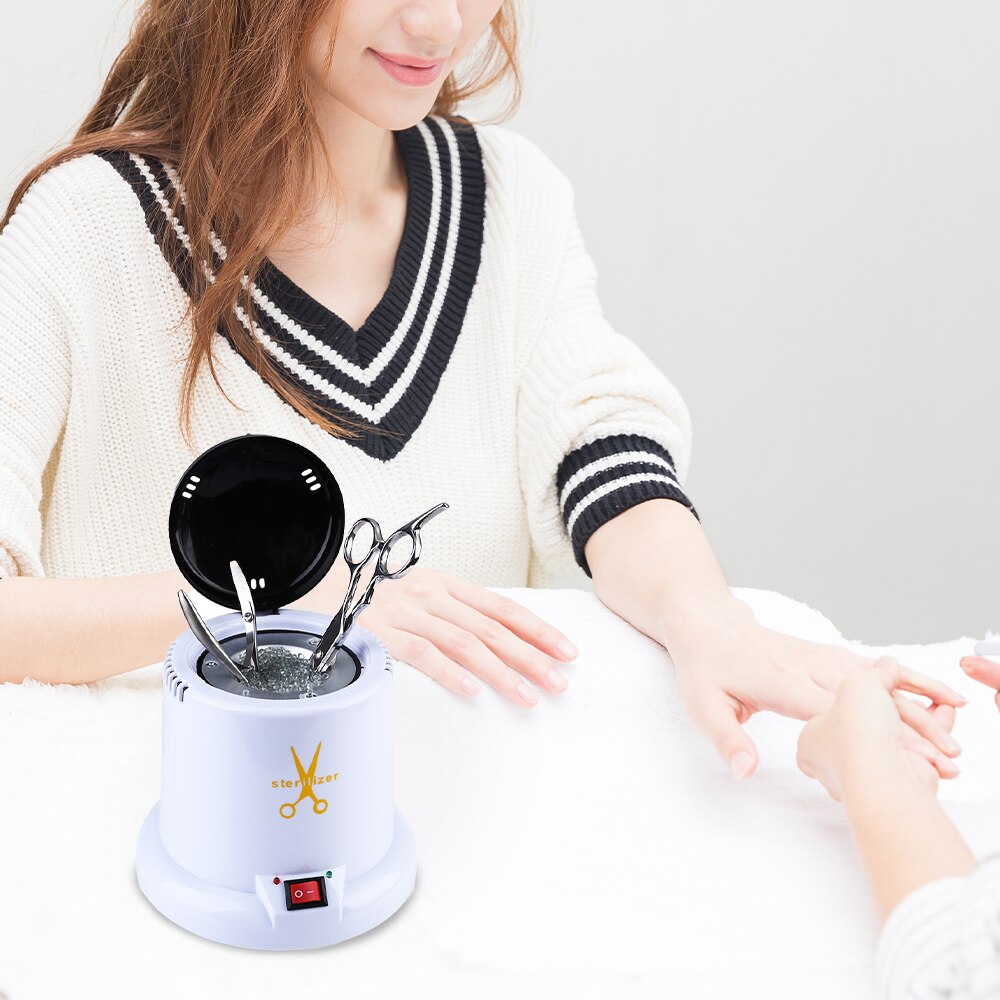 Herramienta de Metal para decoración de uñas, taza de esterilización, esterilizador de tijeras, equipado con herramienta de desinfección de arena de cuarzo para UV exterior