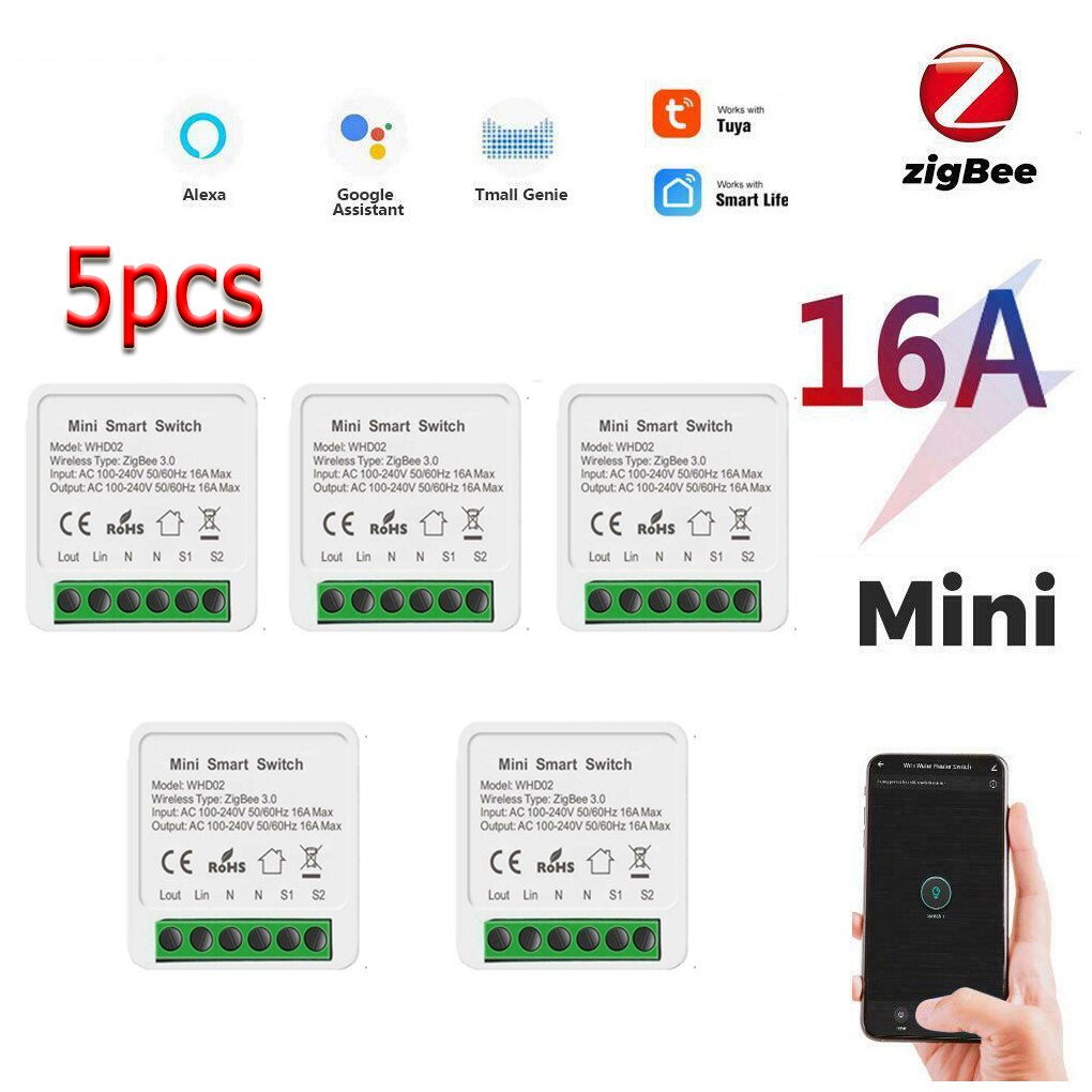 Tuya Zigbee 3.0 Smart Licht Schakelaar, Smart Home Automation Diy Module Breaker Ondersteuning 2 Way Control, werkt Met Alexa Google Thuis: 5 pcs zigbee