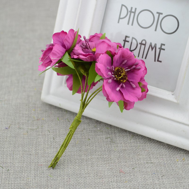 6 Stks/partij Cherry Blossom Kunstbloemen Trouwauto Vaas Voor Thuis Decoratie Bruid Boeket Handgemaakte Zijden Planten: rose red