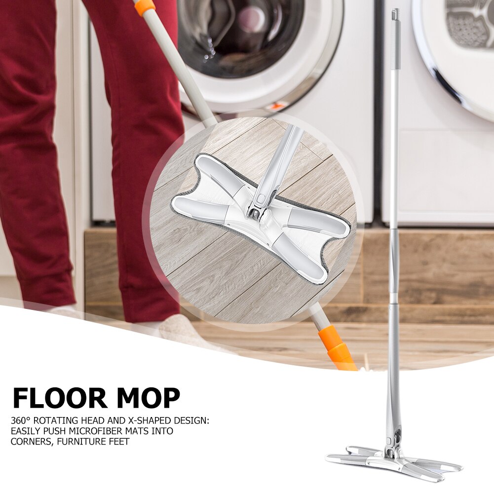 Hand Free Flat Mop Dry Wet Dual Purpose Household Tile Floor 360 Degree Rotation Reusable X-Shaped Lazy Mop Cleaning Tool