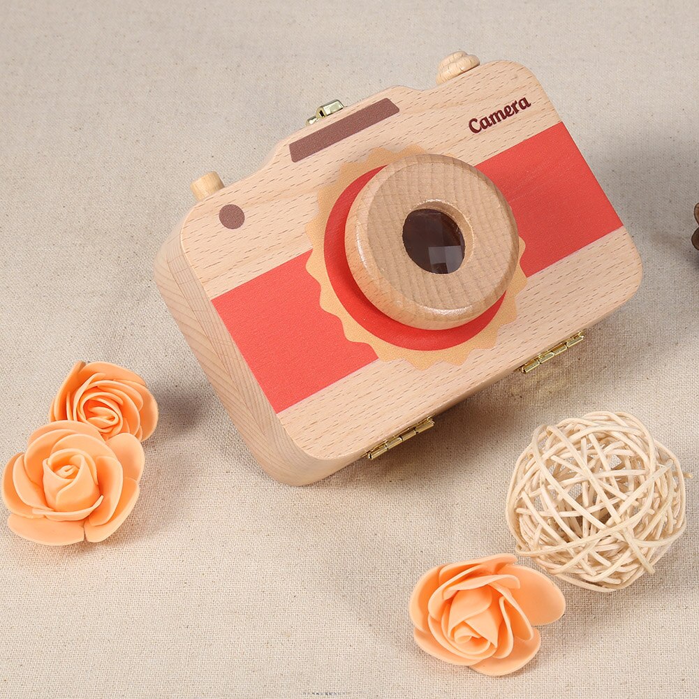 Safe eco-friendly Wooden Baby Tooth Box Teeth Organizer Wooden Camera-pattern Storage Box Case for Baby Teeth and Baby Hair