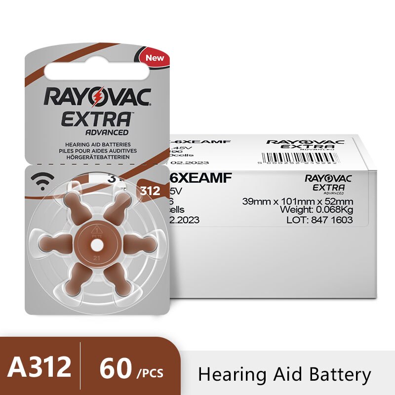 Batería para audífonos A312 312A ZA312 312 PR41 RAYOVAC EXTRA Zinc Air 312/A312, minibaterías para amplificador de sonido,: Default Title